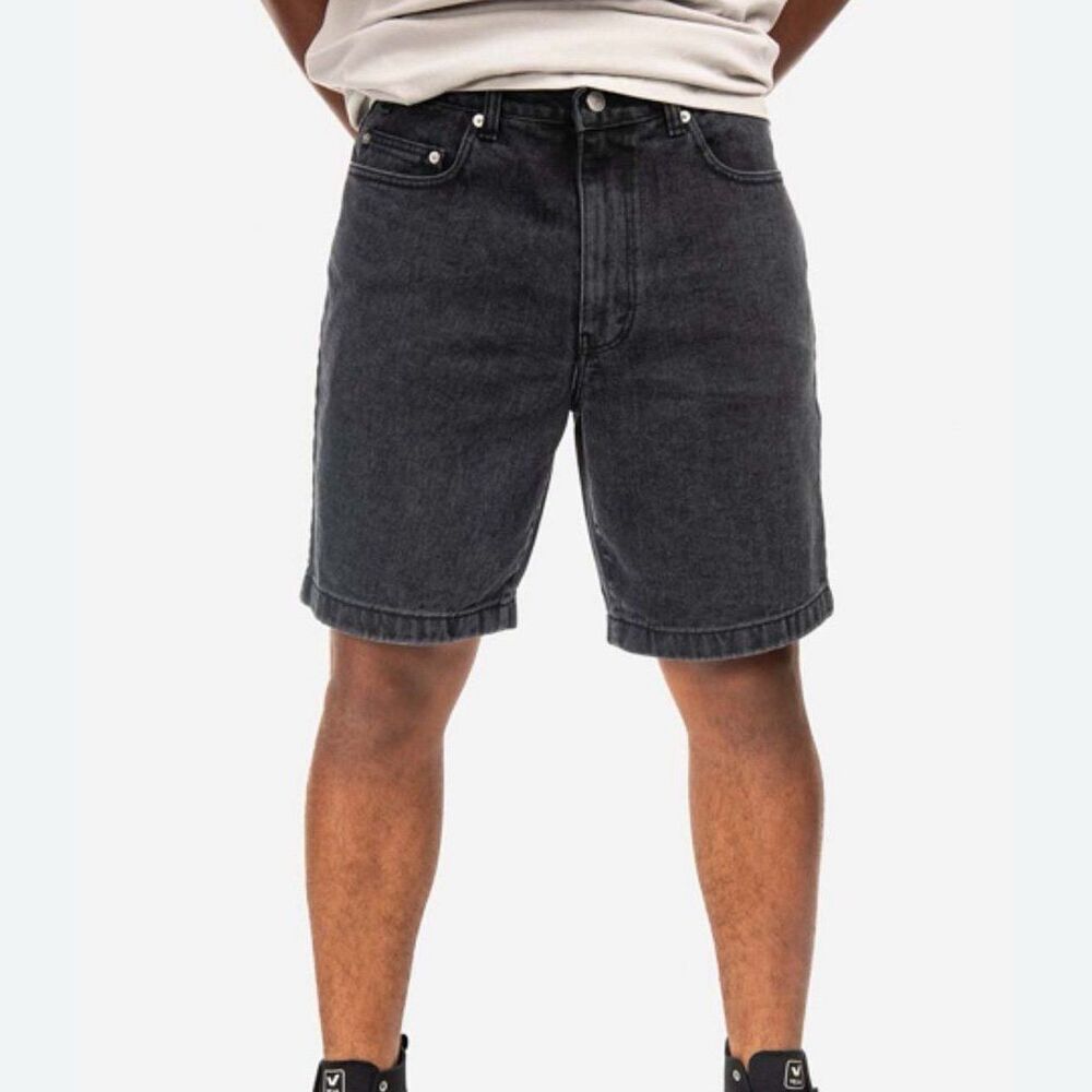 10” black washed denim jean shorts, size 34